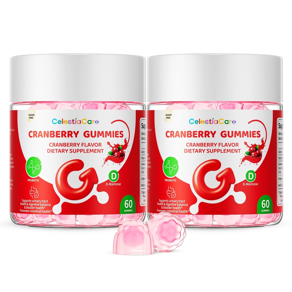 Cranberry Gummies with Probiotics & D-Mannose for Women & Men – Bladder & Urinary Tract Health, Digestive & Immune Support, Sugar Free, Vegan, Non-GMO, 120 Count