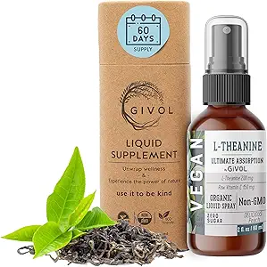 200mg L-Theanine & 150mg Vitamin C Liquid Spray for Kids & Adults - Real Peach Extract Flavor - Non-GMO, Gluten Free, Sugar Free, Alcohol Free, All Natural - 2 Fl Oz 60 Days Supply