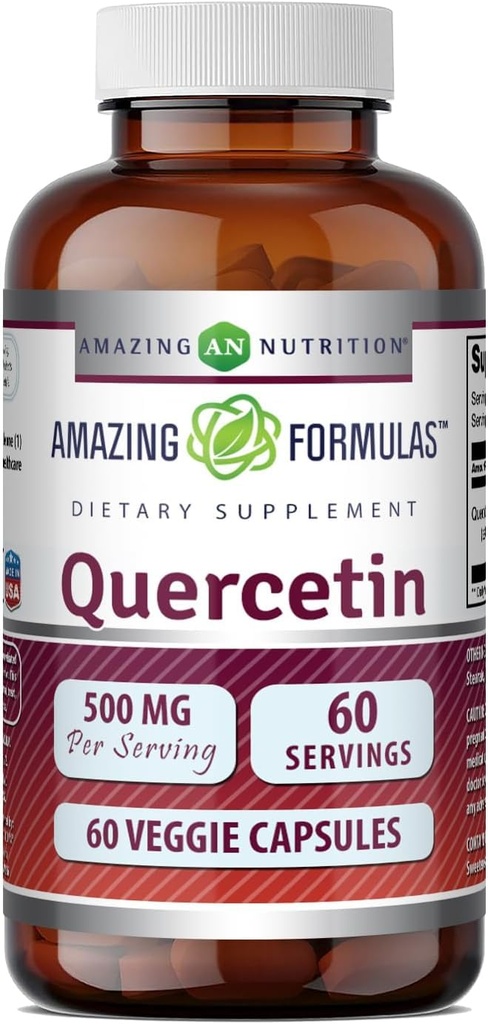 Amazing Formulas Quercetin 500 Mg | Veggie Capsules Supplement | Non-GMO | Gluten-Free | Made in USA (1 Pack | 60 Count)