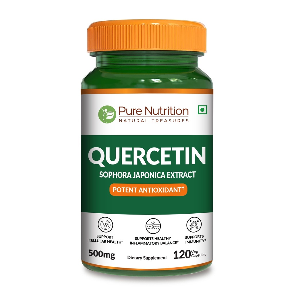 Pure Nutrition Quercetin Supplement 500 mg | 120 Capsules | 95% High-Purity Extract | Antioxidant Support | Supports Immune & Cardiovascular Health