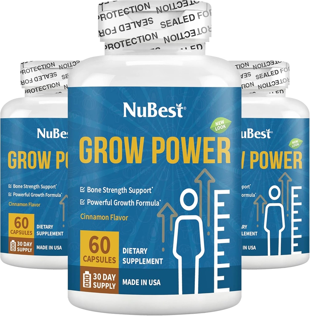 NuBest Grow Power - Συμπλήρωμα ασβεστίου - Συμπλήρωμα μαγνησίου με βιταμίνη D3, B6, ψευδάργυρος, φώσφορος και πολυβιταμίνη για ισχυρά οστά, συνολική υγεία για την ηλικία 10+ 