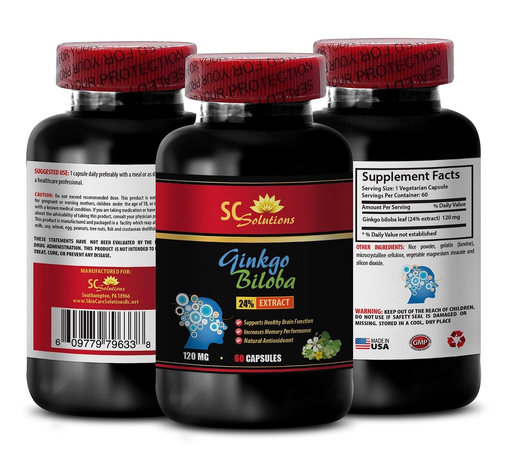 vitamins for brain and memory - GINKGO BILOBA 50:1 EXTRACT 120MG - gingko biloba plant, ginkgo leaf extract capsules, increase immune system, antioxidant pills, ginkgo biloba extract formula 1Bot 60C