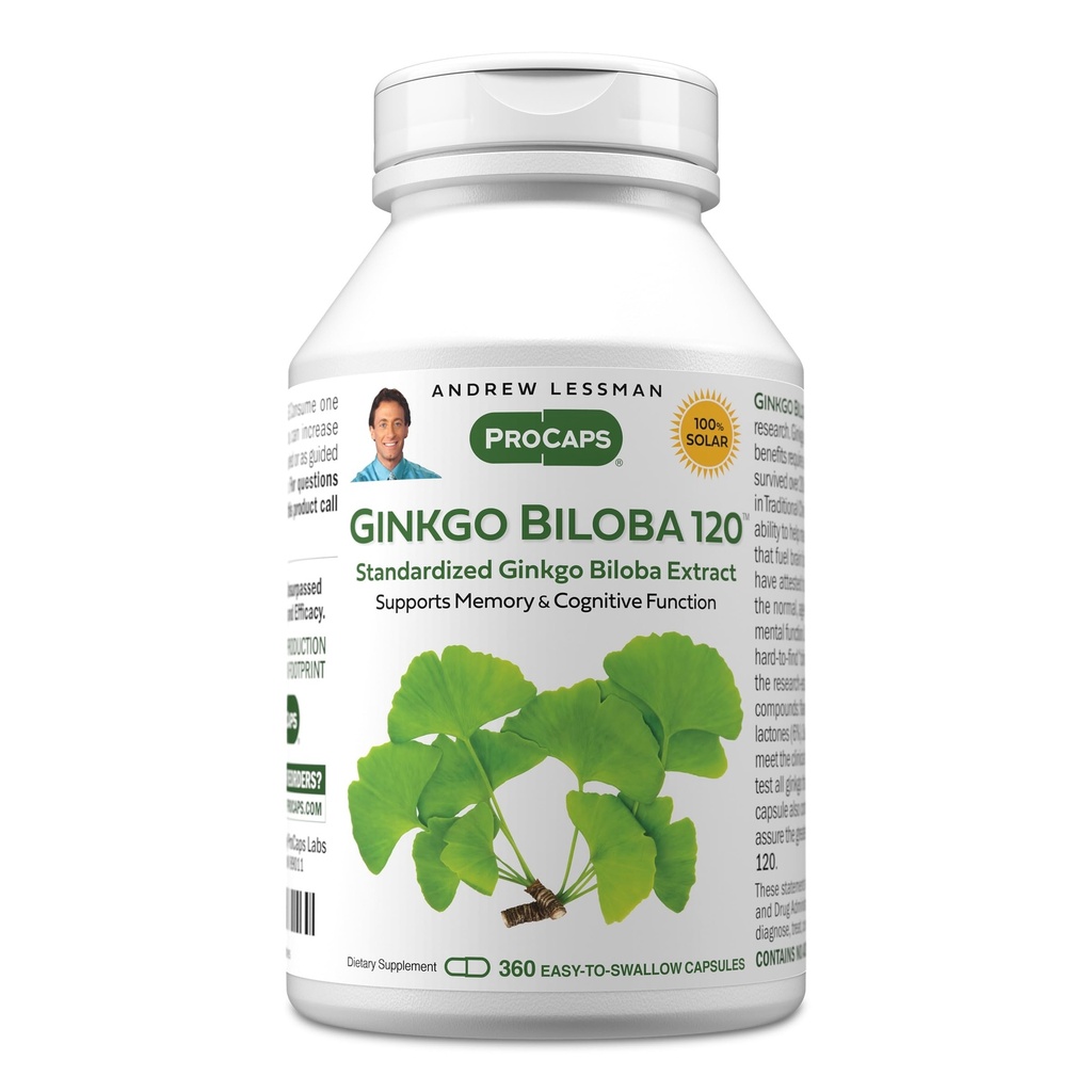 ANDREW LESSMAN Ginkgo Biloba 120mg - 360 Capsules - Standardized Extract to Maintain Flow of Oxygen and Nutrients to Fuel The Brain. Supports Brain, Memory and Cognitive Function. No Additives