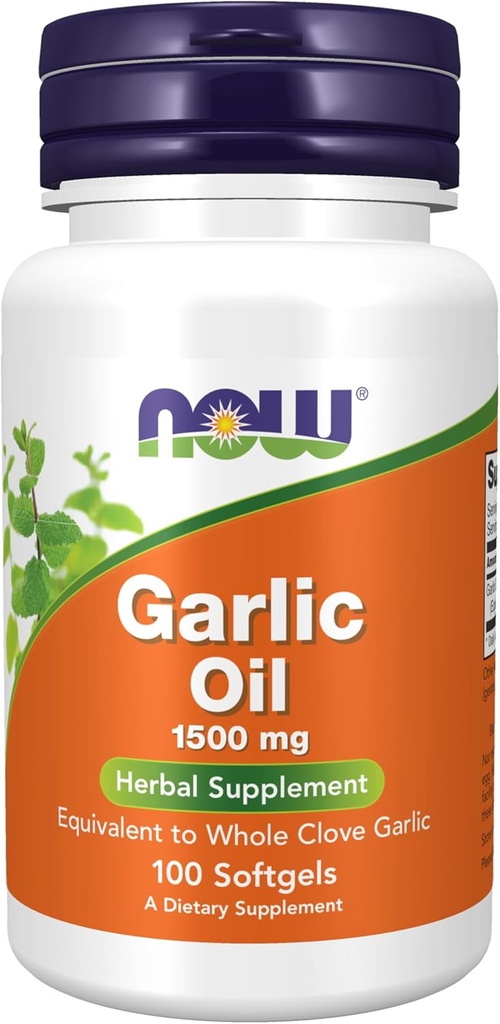 NOW Συμπληρώματα τροφίμων, Σκόρδο Oil 1500 mg, σερβιρίσματος μέγεθος ισοδύναμο με ολόκληρο το σκόρδο, 100 Softgels
