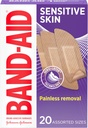 Band-Aid Adhesive Bandages for Sensitive Skin, Hypoallergenic First Aid Banges with Painless Removational, Stays on When Wet & Suitable for Eczema Prone Skin, Sterile, Associated, 20 ct