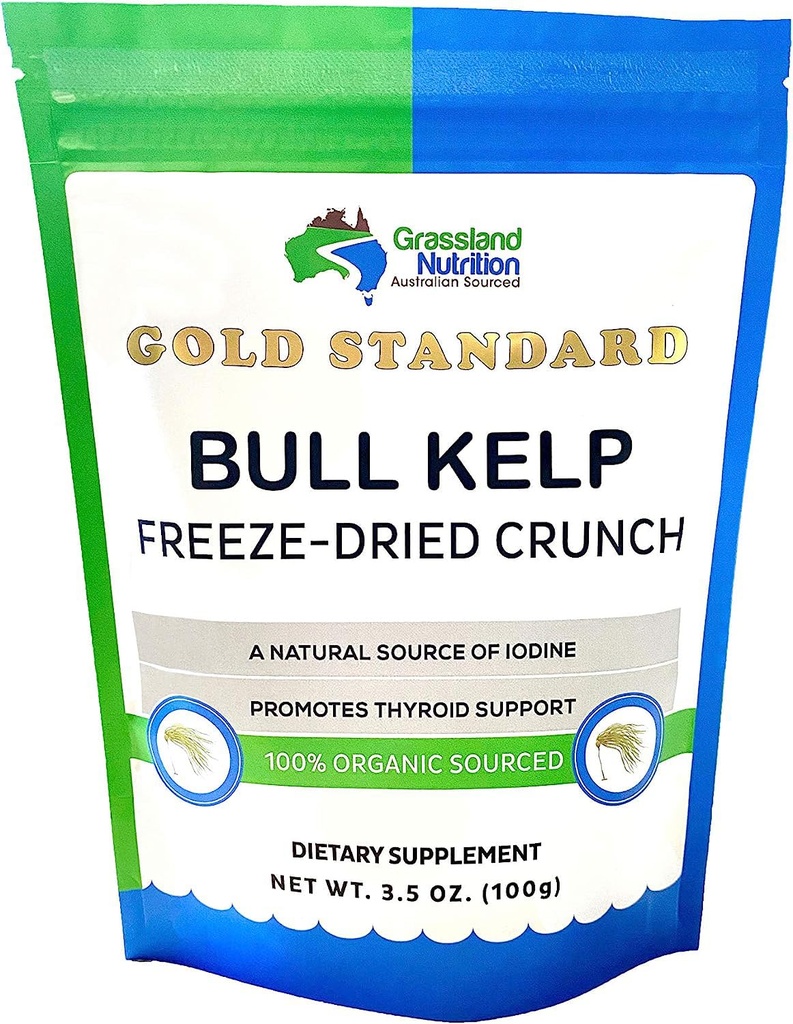 Grassland Nutrition Organic Bull Kelp Crunch (Durvillaea potatorum) 3.5 OZ - Natural Iodine for Thyroid Support, sustainably Wild harvested, No GMOs and Vegan Friendly