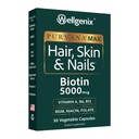 Wellgenix Purvana Max Hair, Skin, and Nails Βιταμίνη - Διπλή δύναμη Biotin 5000 MCG, VIT A & B, Φολικό οξύ, εκχύλισμα σπόρων σταφυλιών - συμπλήρωμα στήριξης μαλλιών -30 κάψουλες (πακέτο του 1)