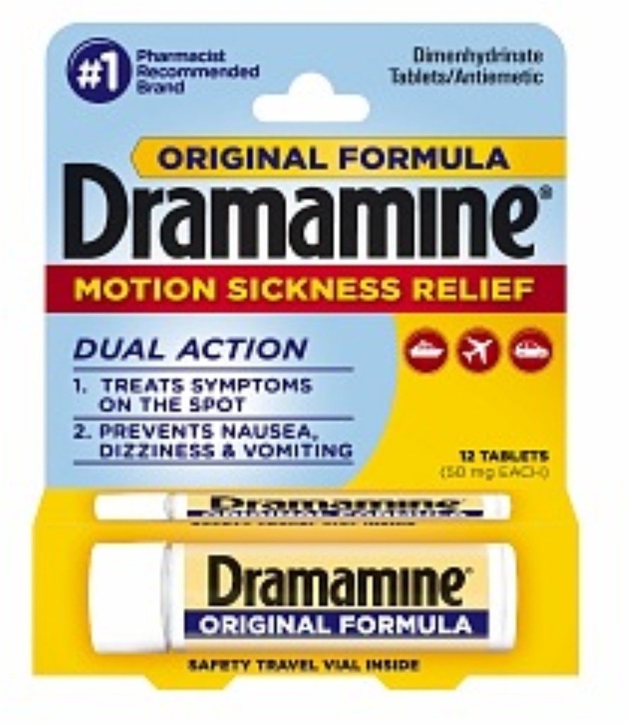 Dramamine Motion Sickness Relief, Original Formula, Tablets 12 ea (Pack of 4)