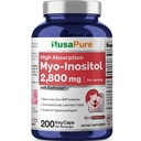 Myo-Inositol, Vegan, Non-GMO, 2800mg, 200 Veggie Capsules - 50 Servings | Black Pepper Fruit Extract, Dietary Supplement Formula, Suitable for Adults, Manufactured in a cGMP Registered Facility USA