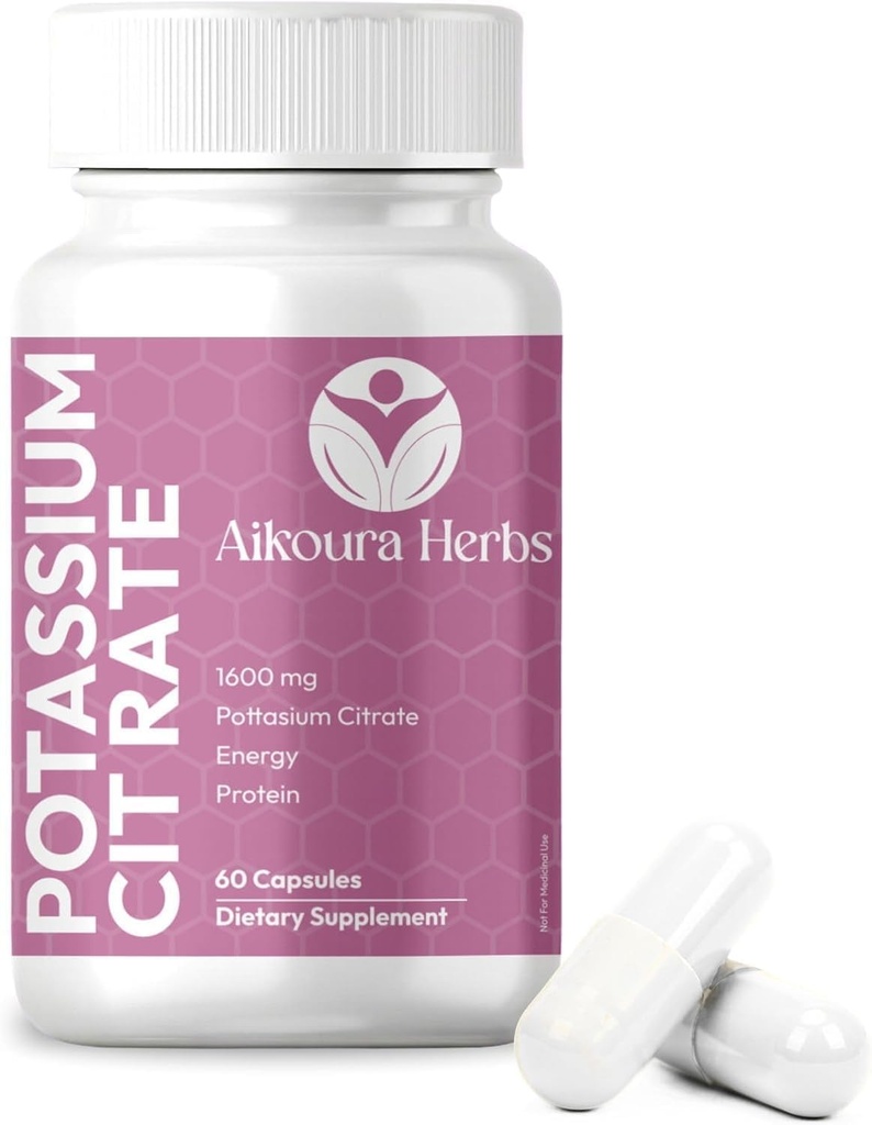 Potassium Citrate Capsules 1600 mg – Electrolyte Balance, Hydration & Muscle Support – Heart Health & Energy Support – 60 Vegan Capsules