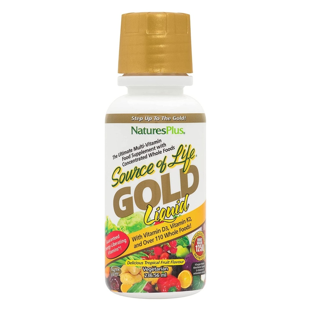 NaturesPlus Source of Life GOLD Multivitamin Liquid - 8 oz - With Vitamins D3, B12 & K2 - Blood, Bone & Immune Support - Vegetarian & Gluten Free - 8 Servings