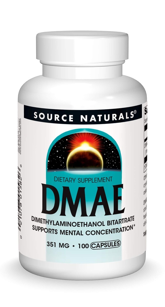 Source Naturals DMAE, Διμεθυλαμινοαιθανόλη Bitartrate - Υποστηρίζει τη διανοητική συγκέντρωση *, 351mg - 100 κάψουλες