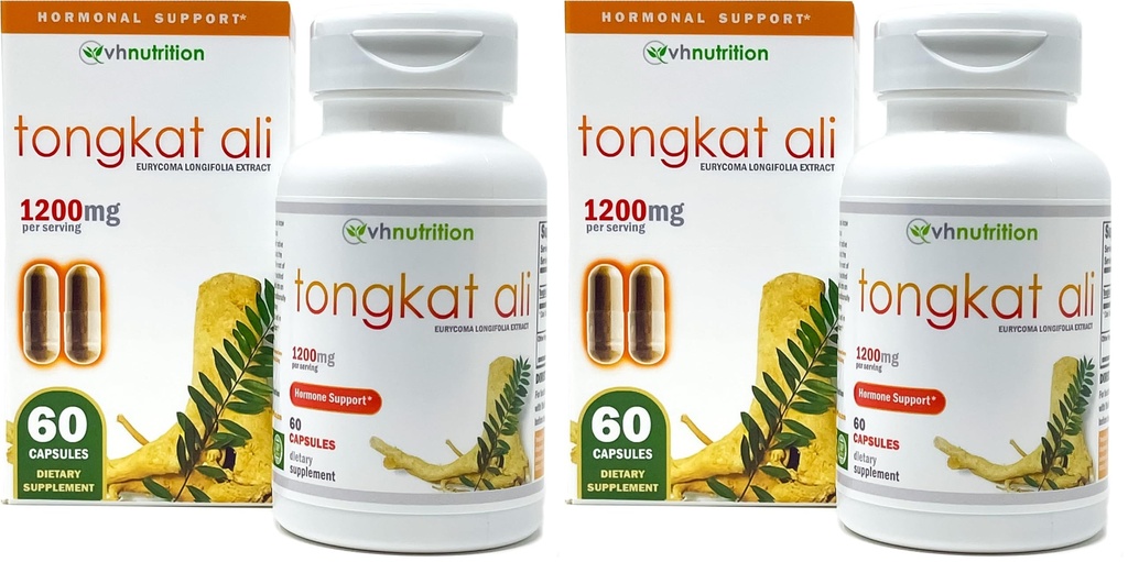 VH Nutrition TONGKAT ALI | Extra Strength Hormone Support for Men* | 200 to 1 Blend Standardized Eurycoma Longifolia (LongJack) Extract Powder | 60 Capsules (Pack of 2)
