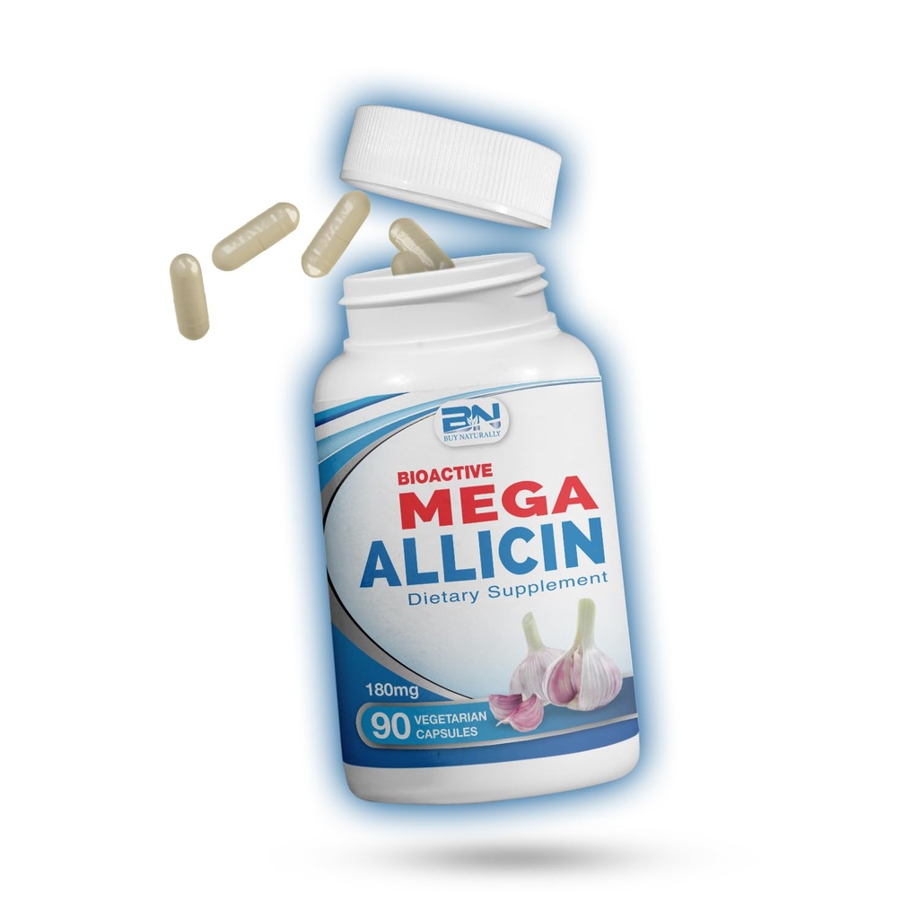 Potent Allicin Odor Controlled Garlic Supplement by Mega Allicin|180,000mcg (180mg) Veggie Capsules with Immune Support, Gluten-Free (90 Count)