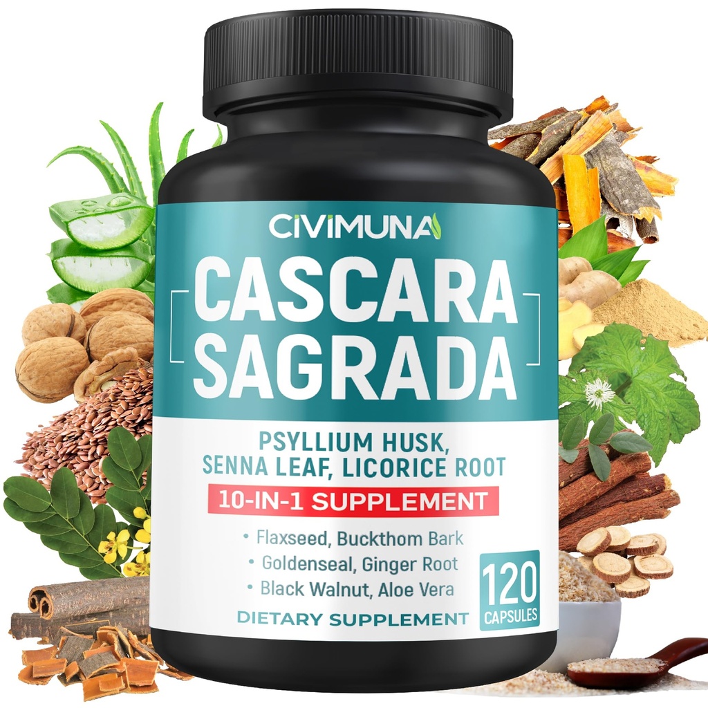 Cascara Sagrada Bark Extract Capsules with Cascara Sagrada Bark, Senna Leaf, Psyllium Husk Powder and More -120 Capsules for 4 Months Supply
