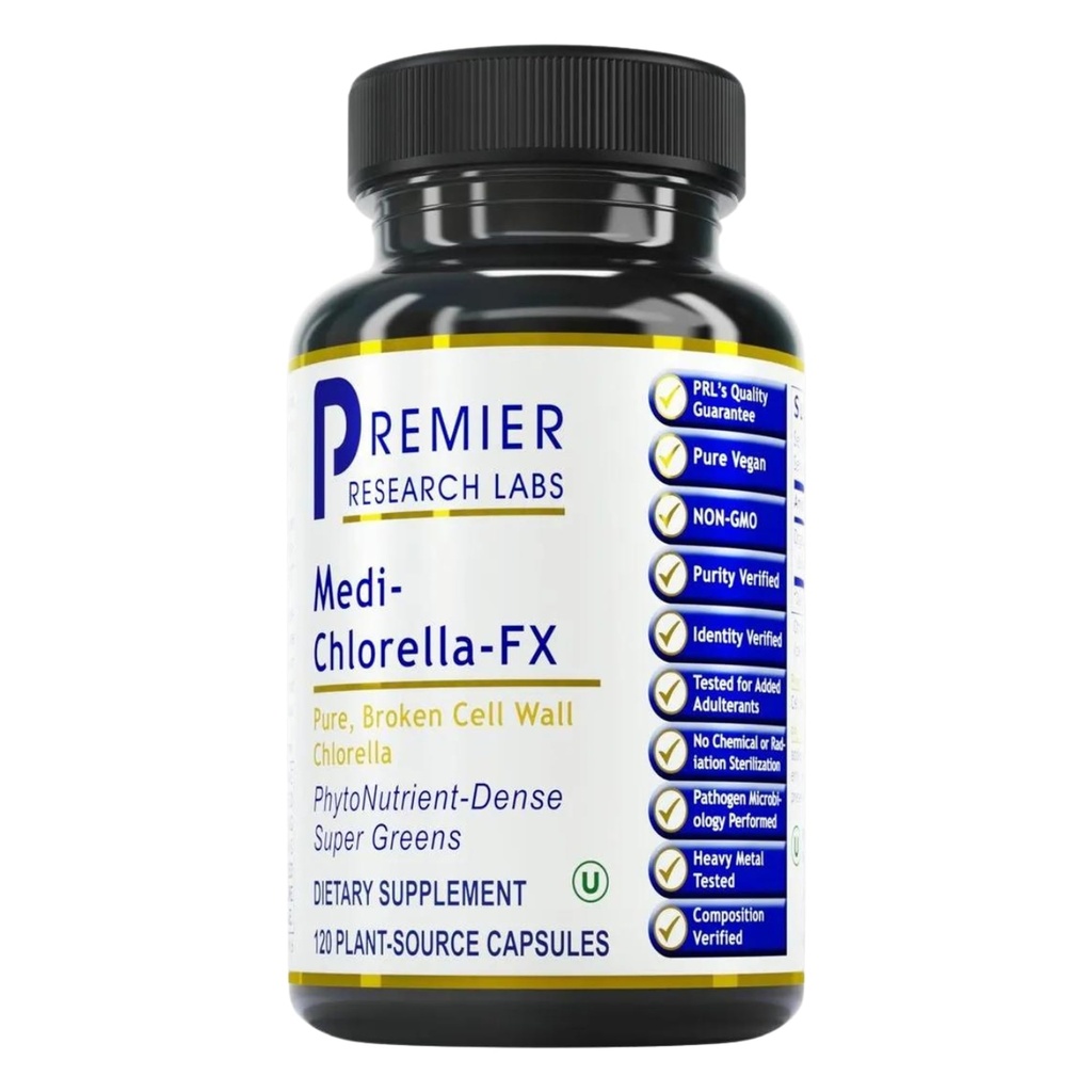 Premier Research Labs Medi Chlorella-FX - κάψουλες Chlorella, κάψουλες Chlorophyl, οργανικά χάπια για γυναίκες & άνδρες, συμπλήρωμα χλωροφύλλης - 120 κάψουλες χορτοφάγων