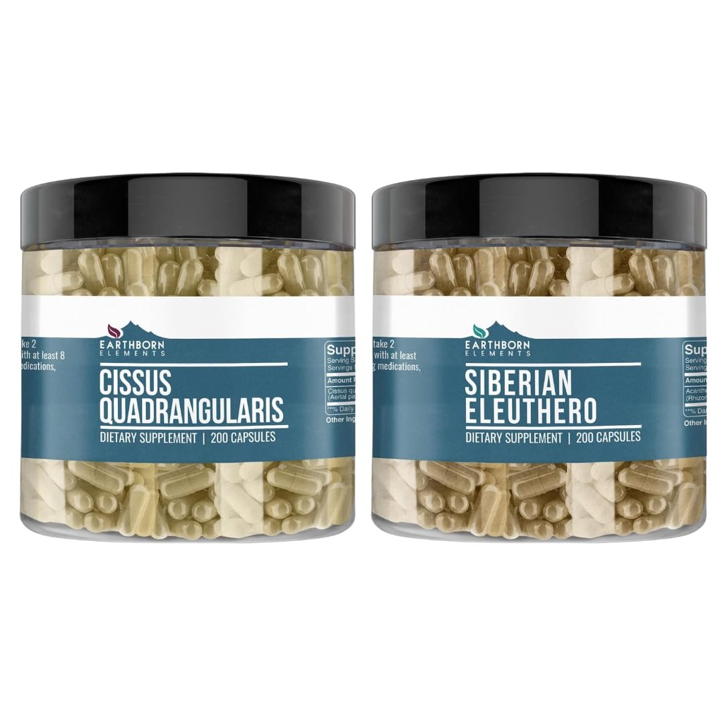 Earthborn Elements Cissus Quadrangularis and Siberian Eleuthero Bundle, 200 Capsules Each, Pure & Undiluted, No Additives