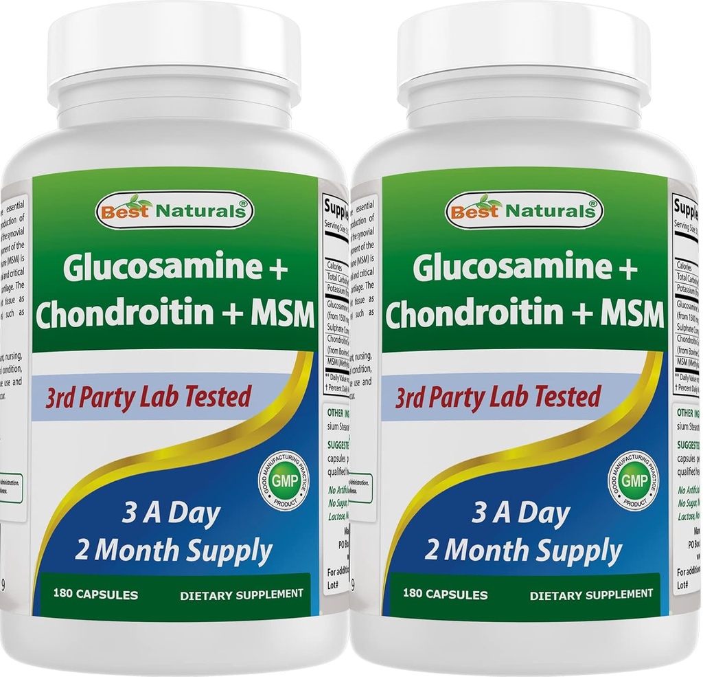 Best Naturals, Glucosamine Chondroitin και MSM κοινά συμπληρώματα, 2600 mg ανά υπηρεσία, (180 Count (Pack of 2))