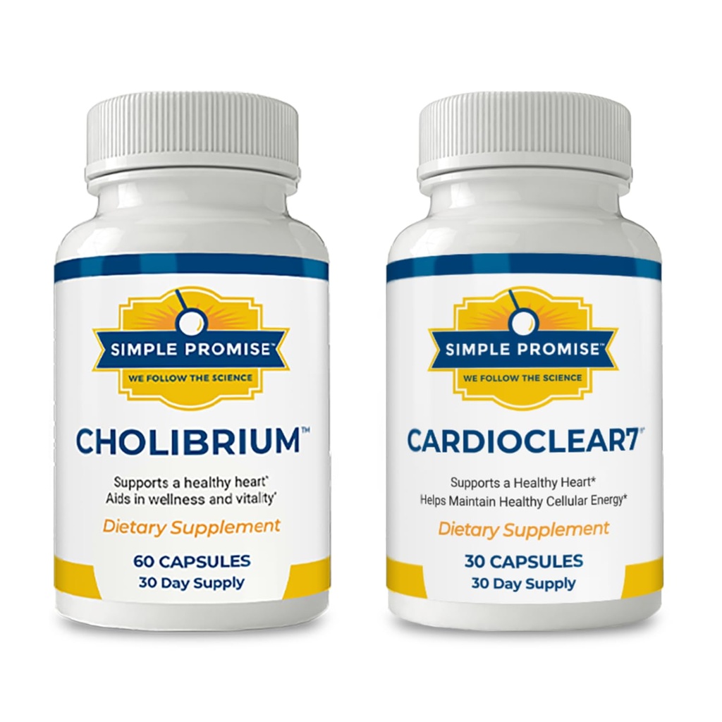 Simple Promise Heart & Cholesterol Support Bundle - Supports Heart Health & Energy - Cholibrium & CardioClear 7 for Circulation & Cellular Energy - 90 Capsules