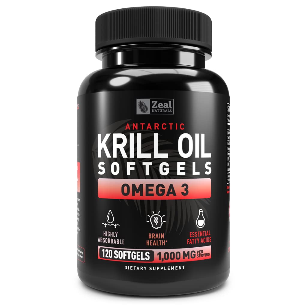 Έλαιο κριλ Ανταρκτικής 1000mg (120 Softgels) Ωμέγα 3 συμπλήρωμα ιχθυέλαιου με EPA, DHA & Ασταξανθίνη - για κοινή, εγκέφαλο, και, υποστήριξη καρδιάς για άνδρες και γυναίκες