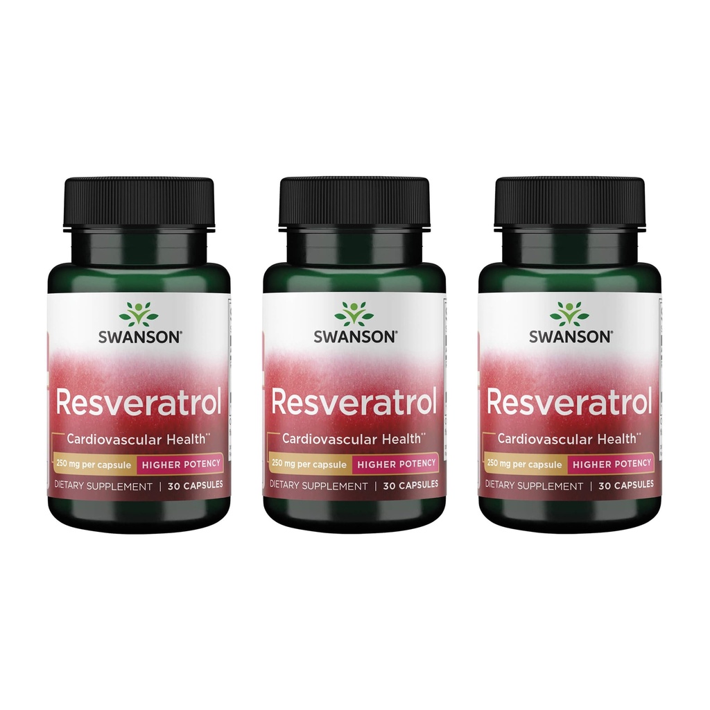 Swanson Resveratrol - Higher Potency 250 mg 30 Caps (3 Pack)