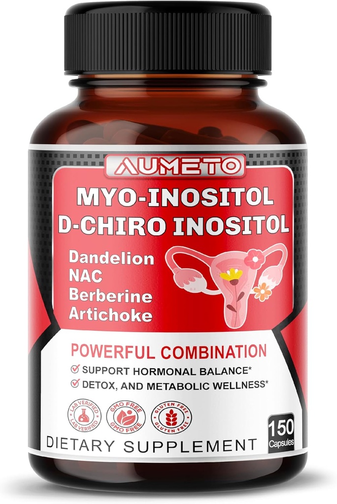 Myo-Inositol + D-Chiro Inositol – 150 Capsules – with Folate, NAC, Berberine, CoQ10, and Detox Blend – Support Hormonal Balance & Metabolic Wellness – Non-GMO, Gluten-Free