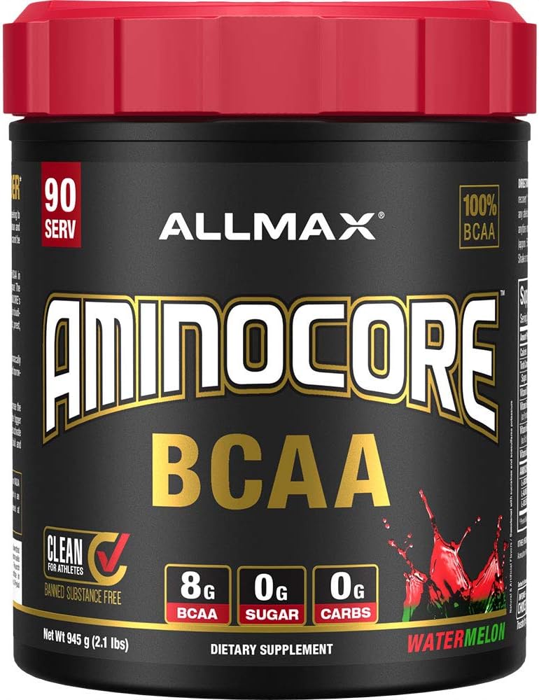 ALLMAX Διατροφή AMINOCORE BCAA Σκόνη, 8,18 γραμμάρια αμινοξέων, Ενδο- και μετά την αποκατάσταση προπόνησης Ποτό, χωρίς γλουτένη, Καρπούζι, 945 g