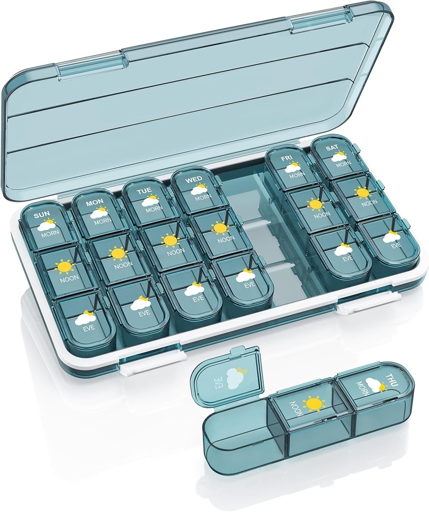 Pill Organizer 3 φορές την ημέρα, 7 Day Pill Box - Acedada Weekly Travel Pill Container, Μεγάλη Ιατρική Dispenser Βιταμίνες Συμπληρώματα Θήκη Organizer, Blue