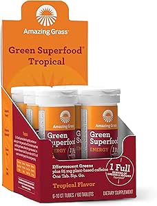 Amazing Grass Fizzy Green Tablets Ενέργεια Τροπικά: Πράσινα + Πράσινο Τσάι καφεΐνη, Νερό Γεύση δισκίο με Αντιοξειδωτικά, 60 Count