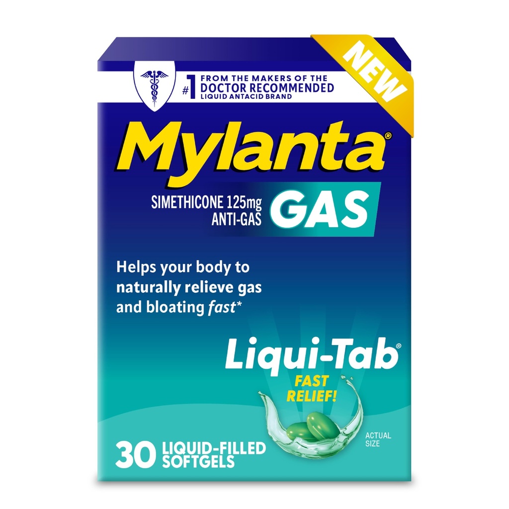Mylanta Fast Gas Relief for Adults - Easy to Swallow Gas Relief Softgels, Simethicone 125 mg, Relief from Painful Gas & Bloating (30 Count)