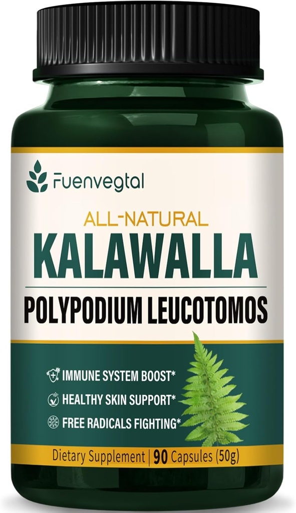 Kalawalla Root Capsules, Polypodium Leucotomos Extract Supplements Support Immune System, Skin Health, and Free Radicals Defense, Lasts 3 Months. 90 Count
