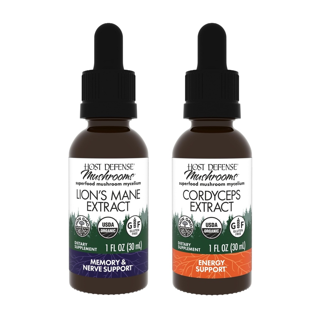 Host Defense Bundle with Lion's Mane Extract, 1 fl oz & Cordyceps Extract, 1 fl oz - Υποστήριξη Εγκεφαλική Υγεία, Μνήμη & Εστίαση - ανοσοποιητικό & ενεργειακό συμπλήρωμα υποστήριξης*