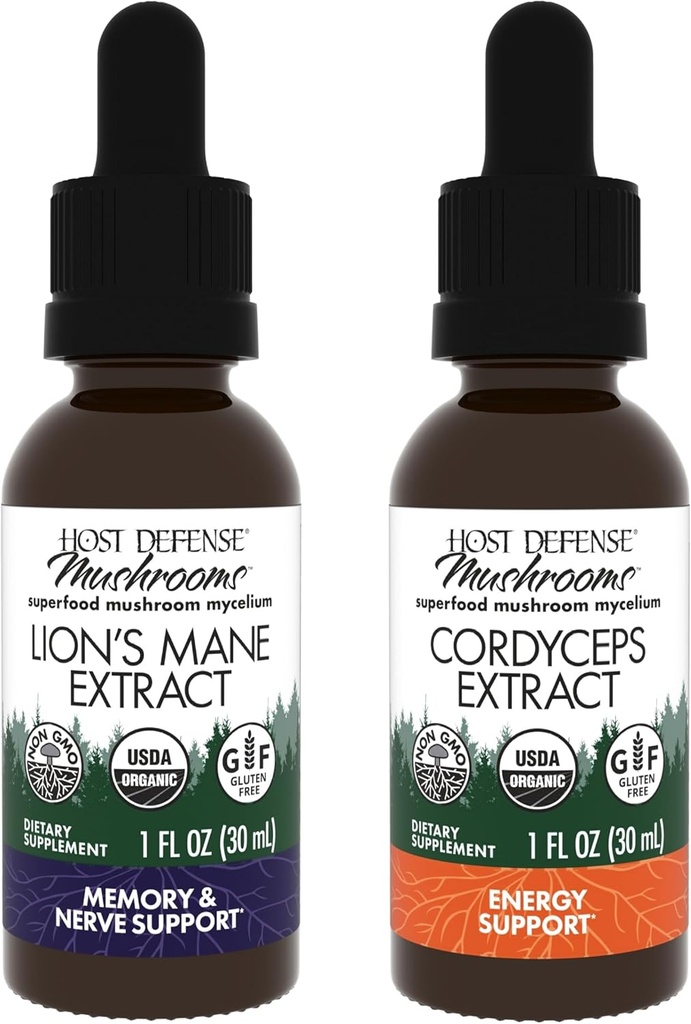 Host Defense Bundle with Lion's Mane Extract, 1 fl oz & Cordyceps Extract, 1 fl oz - Υποστήριξη Εγκεφαλική Υγεία, Μνήμη & Εστίαση - ανοσοποιητικό & ενεργειακό συμπλήρωμα υποστήριξης*