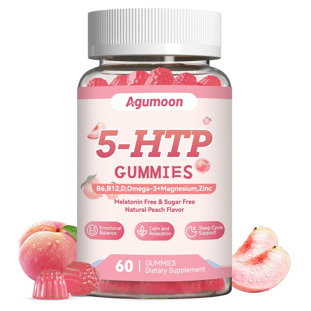 5HTP Gummies for Adults & Kids,Relaxation Gummies with Vitamin D3,B6,B12 & Zinc,Omega-3,Magnesium Glycinate for Sleep Support*, Brain & Muscle Relax* 60 Count