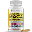 JB Wellness Co Ashwagandha Maca Root, Fenugreek Supplement with Tongkat Ali Ginseng - Assists with Mood & Thyroid Health - 60 Count