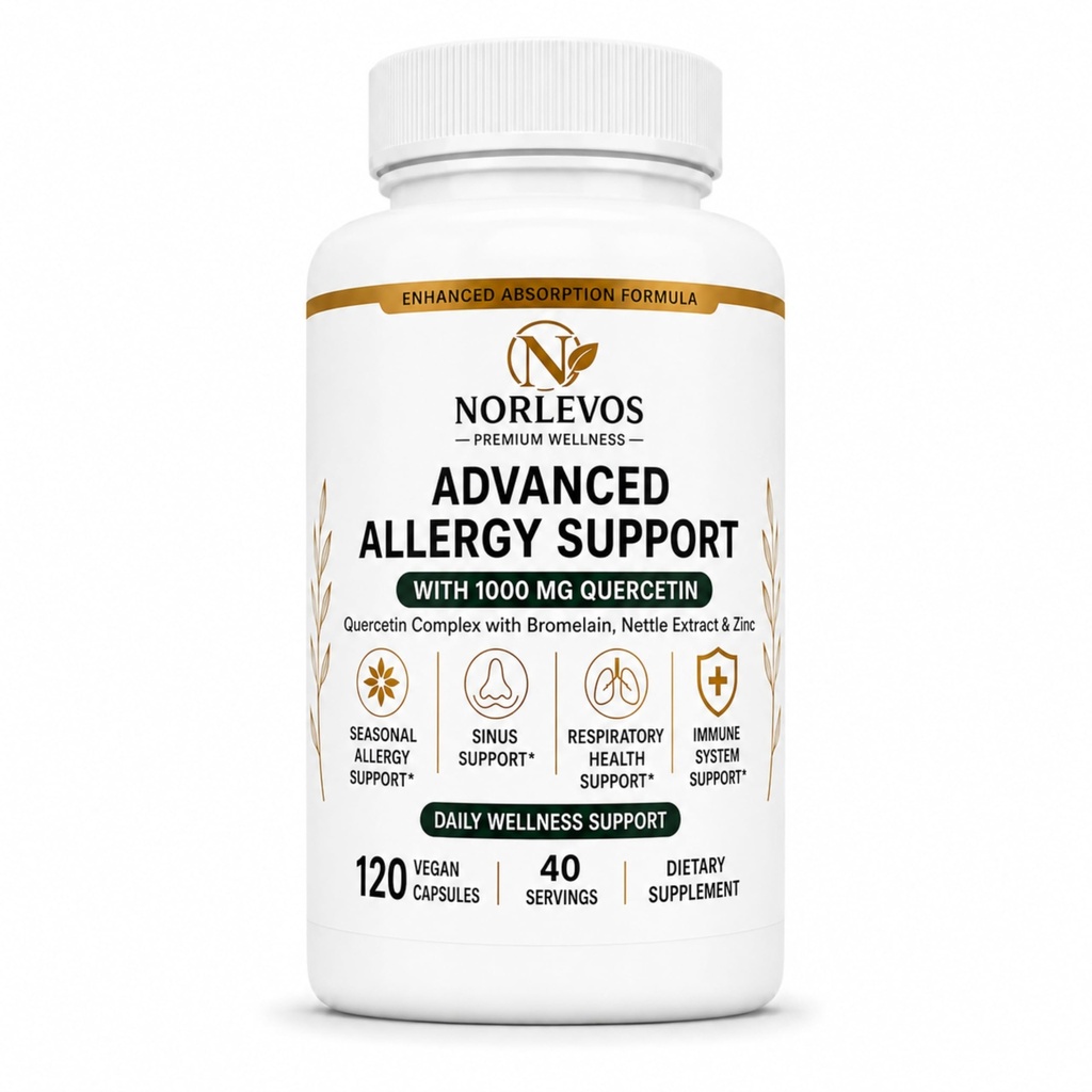 Advanced Allergy Support –Quercetin Complex–1000 mg Quercitin with Bromelain, Stinging Nettle, Vitamin C & Zinc – Sinus, Immune & Respiratory Supplement–Non-GMO,Natural Antioxidant-120 Vegan Capsules