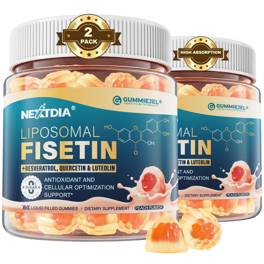 Liposomal Fisetin Complex Gummies - Healthy Aging & Cellular Renewal Support - 98% Purity Fisetin Supplement w/Trans-Resveratrol, Quercetin, Luteolin, Vitamin C & E, 1-A-Day, Vegan 120 Servings