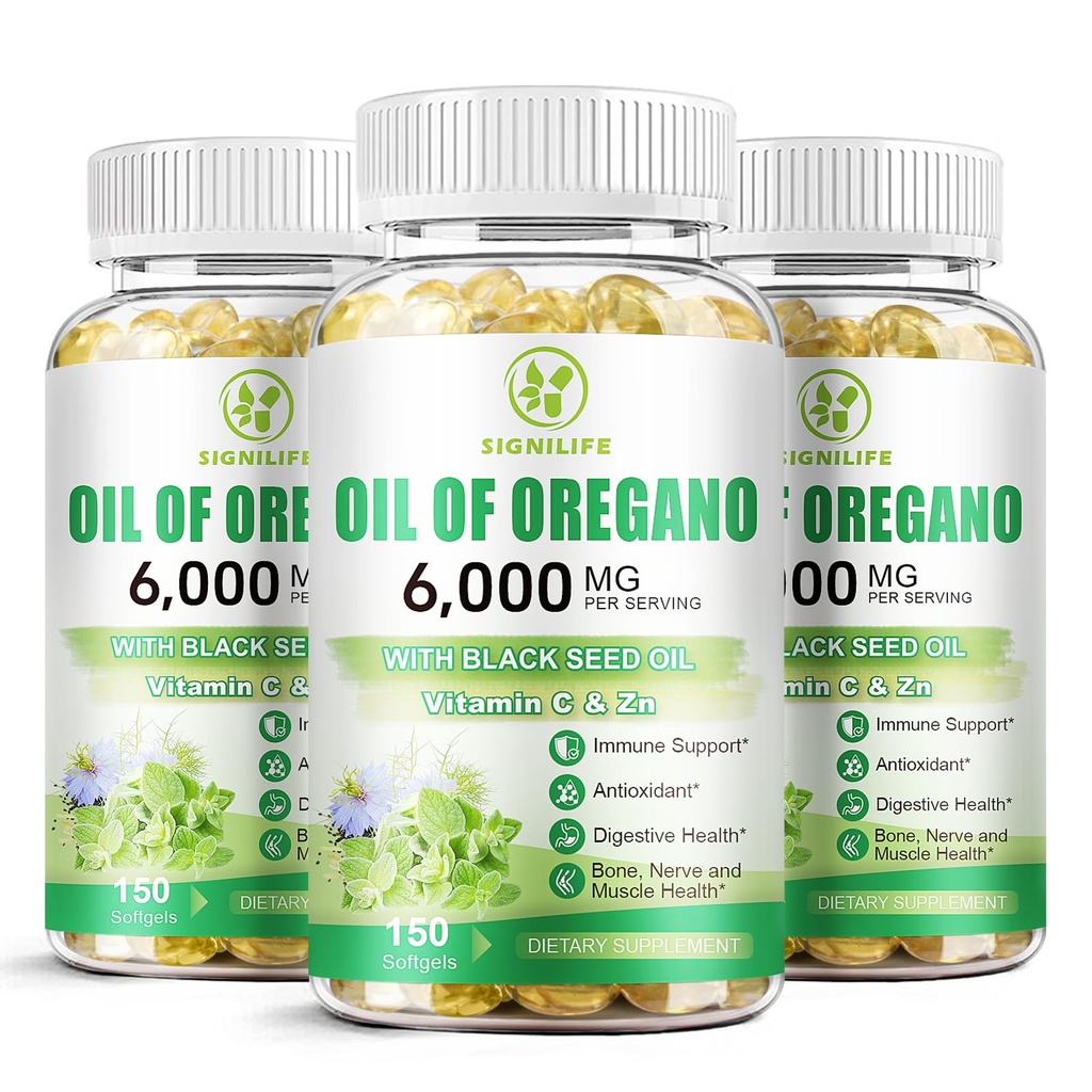 Oil of Oregano with Black Seed Oil, 6000mg Oregano Oil Capsules for Immune Support with High Carvacrol & Thymoquinone, Antioxidant, Non-GMO, Gluten Free, 450 Softgels