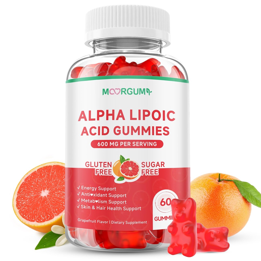 Alpha Lipoic Acid 600mg Gummies, Support Antioxidant, Nerve, Metabolic & Liver Health, Sugar Free, Vegan ALA Supplements, 60 Count, Grapefruit Flavor