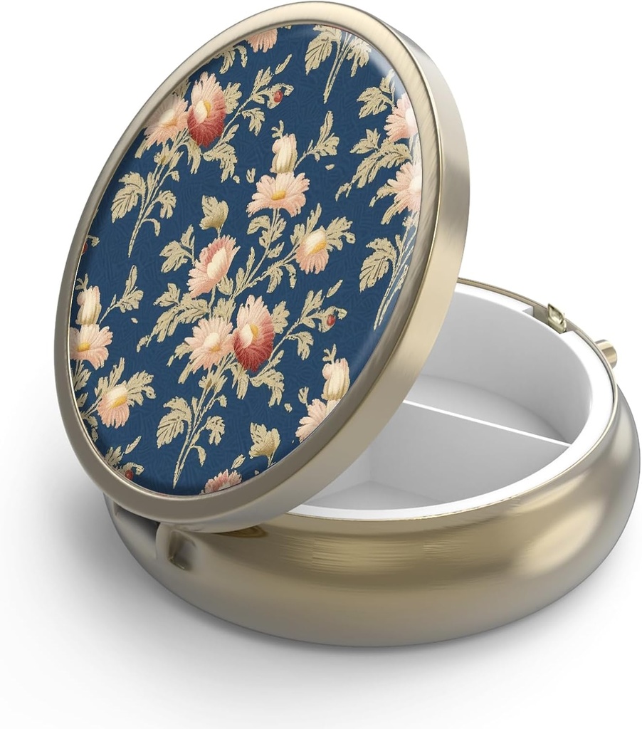 Χάπια κασετίνα χάπι με καθρέφτη Retro 3 διαμέρισμα μικρή θήκη χάπι για την τσάντα ή τσέπη μπρούτζινο μικρό κουτί ρόδα χάπια ή βιταμίνες, ιχθυέλαιο, συμπληρώματα, χάπια Containe ταξιδιωτικά δώρα ( Ρέτρο Ρόουζ Φλόραλ)