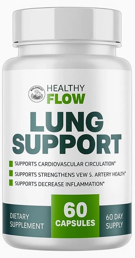 Healthy Flow Lung Support, Supports Lung Health & Respiratory Function - Improves Breathing, Oxygen Flow - 60 Capsules Genuine (1 Pack)