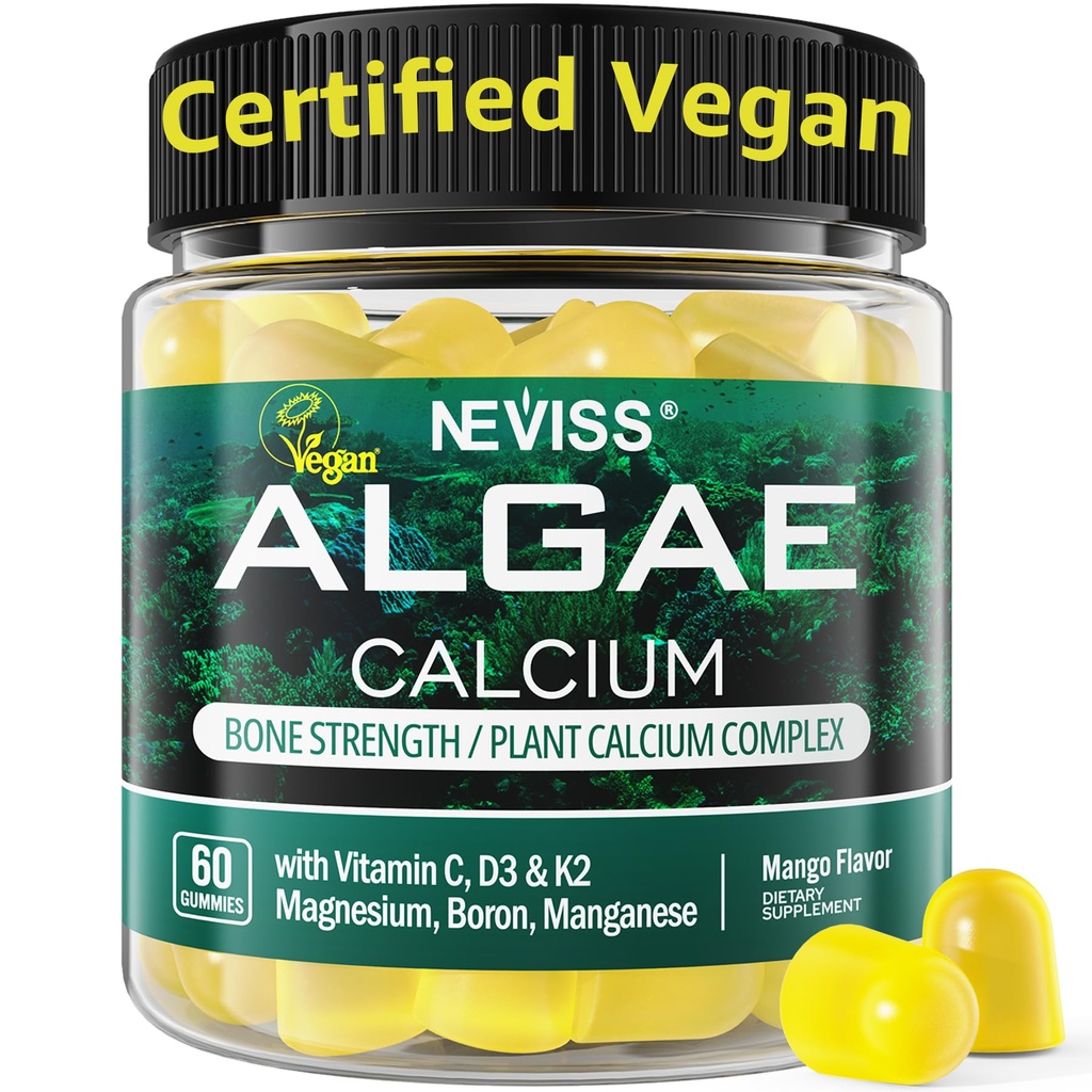 Ασβέστιο Gummies για τις γυναίκες + Magneisum Βιταμίνη D3 K2, C, Ψευδάργυρος, βόριο, Βιώσιμη άλγη (3ο μέρος δοκιμαστεί) για τη δύναμη των οστών, Nerve, Ασβέστιο Αποβολή, Ζάχαρη δωρεάν συμπλήρωμα ασβεστίου, Vegan, 60 Counts