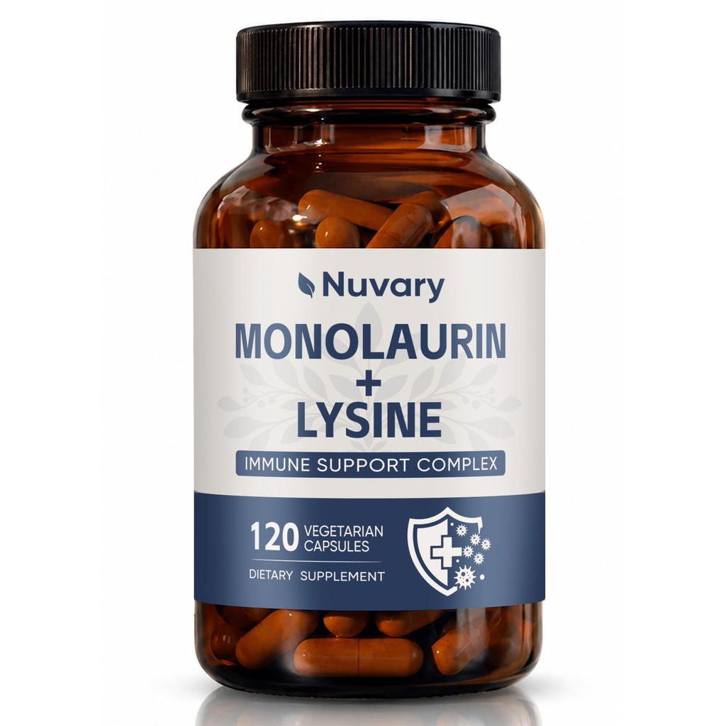Monolaurin Lysine Capsules, Coconut-Derived Monolaurin & Amino Acid Supplement, Restored Energy, Vegan, GMO-Free, Gluten-Free, 120 Capsules