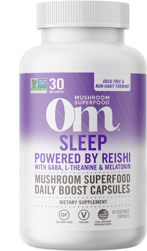 OM Mushroom Superfood Sleep Mushroom Κάψουλες Superfood Supplement, 90 Count, 30 Days, Reishi, GABA, L-Θεανίνη, Μελατονίνη για την ποιότητα του ύπνου Superfood Supplement