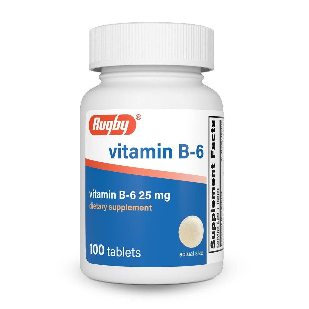 Rugby Vitamin B-6 Tablets - 25mg of Vitamin B6 - Dietary Supplement - 100 Count (1 Pack)