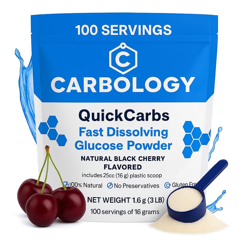 Carbology QuickCarbs Bulk CarbPak – Fast-Acting Bulk Glucose Powder Energy Blend – Natural Black Cherry – 100 Servings – Self-Portioning Kit with Scoop