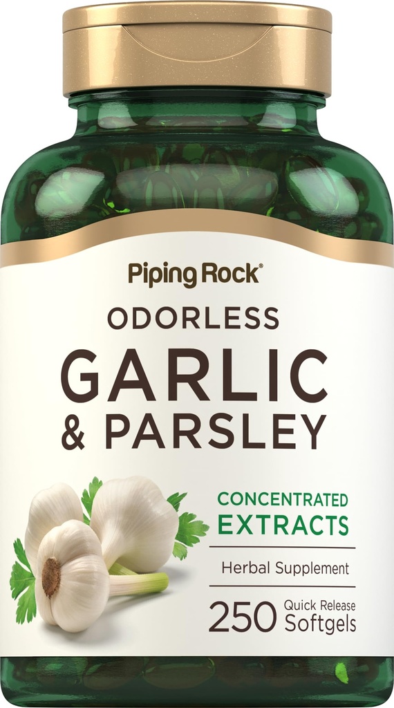 Piping Rock Odorless Garlic and Parsley Supplement | 250 Softgel Capsules | Concentrated Herbal Extract | Non-GMO, Gluten Free