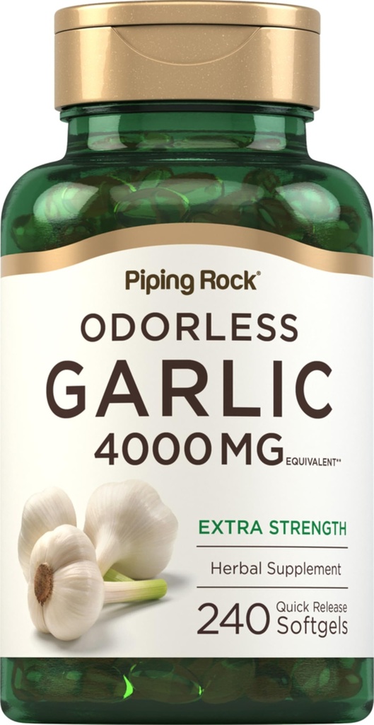Piping Rock Odorless Garlic Softgels | 240 Count | Extra Strength Formula | Non-GMO, Gluten Free Herbal Supplement
