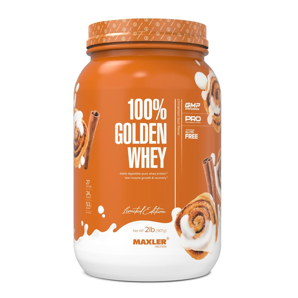Maxler 100% Χρυσή πρωτεΐνη ορού γάλακτος - 24g πρωτεΐνης ανά σερβίρισμα - Premium σκόνη πρωτεΐνης ορού γάλακτος για την προ μετά την προπόνηση - Fast-Absorbing συμπύκνωμα ορού γάλακτος, Isolate & Hydrolysate Blend - Cinnamon Bun 2 lbs