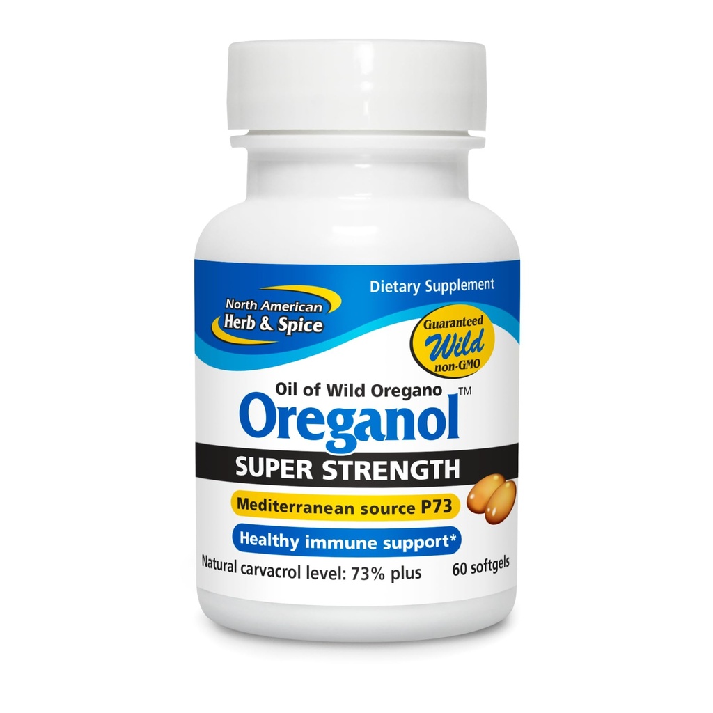 NORTH AMERICAN HERB & SPICE Super Strength Oreganol P73, 60 Softgels - Immune System Support - Vegan Friendly Wild Oregano - Non-GMO - 60 Servings